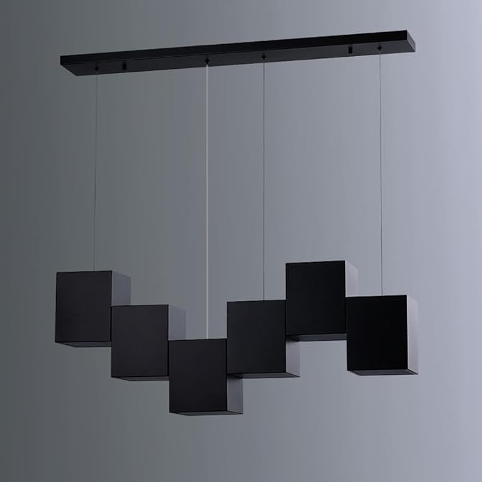 Modern Black Kitchen Island Lighting, Linear Chandeliers for Dining Room 6-Light Square Ceiling Hanging Pendant Light