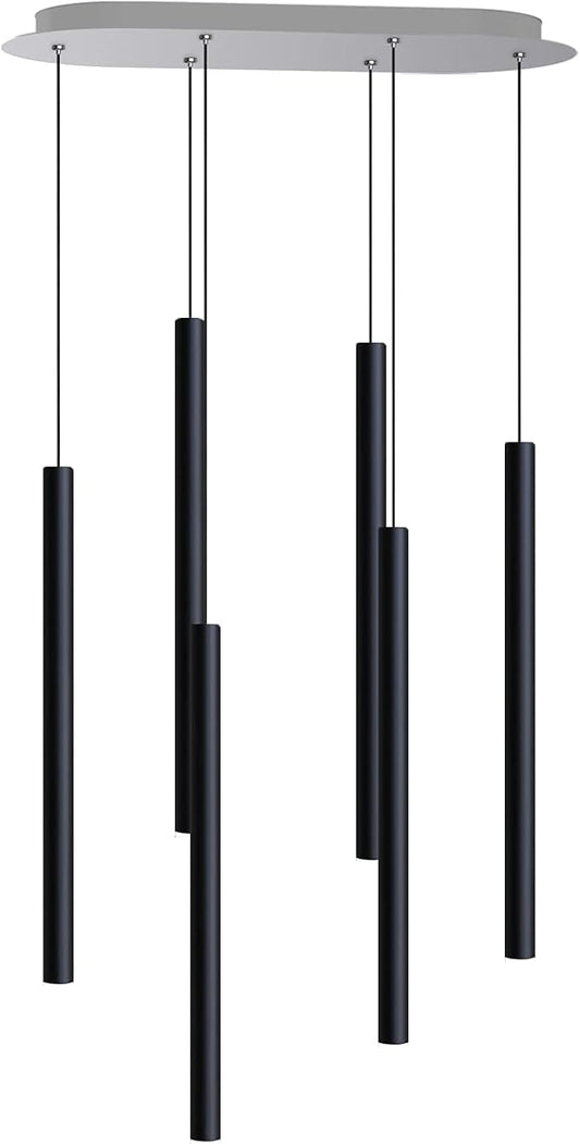 CANALIS 6 Mini Pendant Lighting Black - LED Hanging Light Fixture for Kitchen Island, Bar, Foyer - Cluster Pendants - Dimmable, Adjustable Wire, Lamp Bulb Included