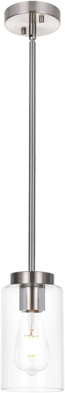 VINLUZ One Light Chandeliers Modern Clear Glass Pendant Lighting Brushed Nickel Dining Room Lighting Fixtures Hanging Contemporary Lamp Semi Flush Mount Ceiling Lights