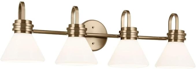 Kichler Farum 34" 4-Light Bathroom Vanity Light Fixture with Opal Glass in Champagne Bronze, Wall Mounted Over Mirror for Modern Bath Lighting (34" x 9.5" x 9.5"), 55156CPZ