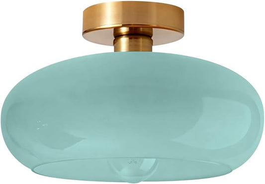 Blue Ceiling Light 1-Lamp Glass Flush Mount Ceiling Light Fixtures Milk Glass Shade Mid Century Flush Mount Lights Gold Brass Copper Close to Lighting for Hallway Entrance