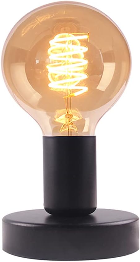 Industrial Table Lamp Base,Small Polished Metal Desktop Light Sockets Base Only,Vintage E26/E27 Edison Screw Light Bulb Holder Base,with 6ft Cord Switch Plug Bulb Base Holder（Black）