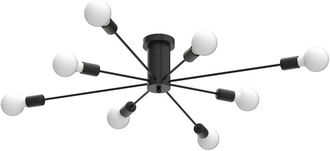 Garwarm 8-Light Sputnik Chandelier Black Industrial Semi Flush Mount Ceiling Light Fixture Mid Century Modern Pendant Light for Kitchen Farmhouse Living Room