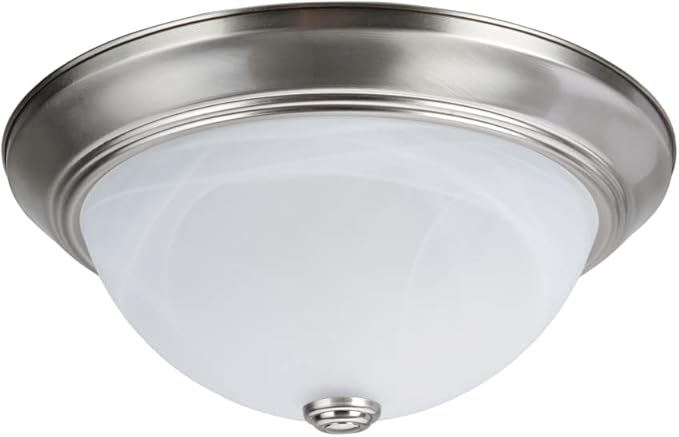 Aspen Creative 63014-1A, 2-Light Flush Mount in Brushed Nickel Finish with White Alabaster Glass, 13-1/8" Dia, E26 Socket