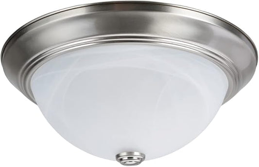 Aspen Creative 63014-1A, 2-Light Flush Mount in Brushed Nickel Finish with White Alabaster Glass, 13-1/8" Dia, E26 Socket