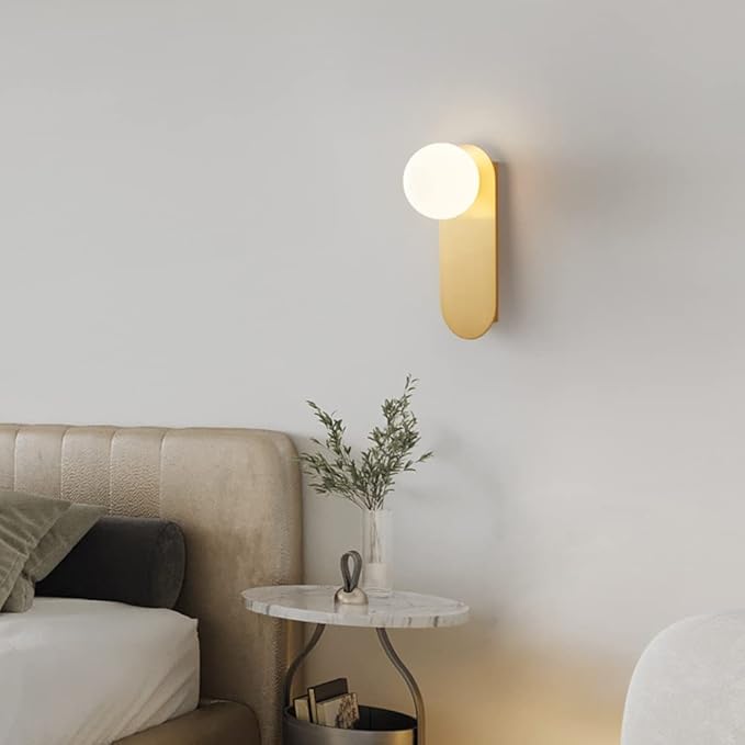 Gold Bathroom Wall Light Fixture,Hardwired Glass Wall Lamp with Globe Lampshade,Mid Century Modern Sconce for Living Room Bedroom and Study Room
