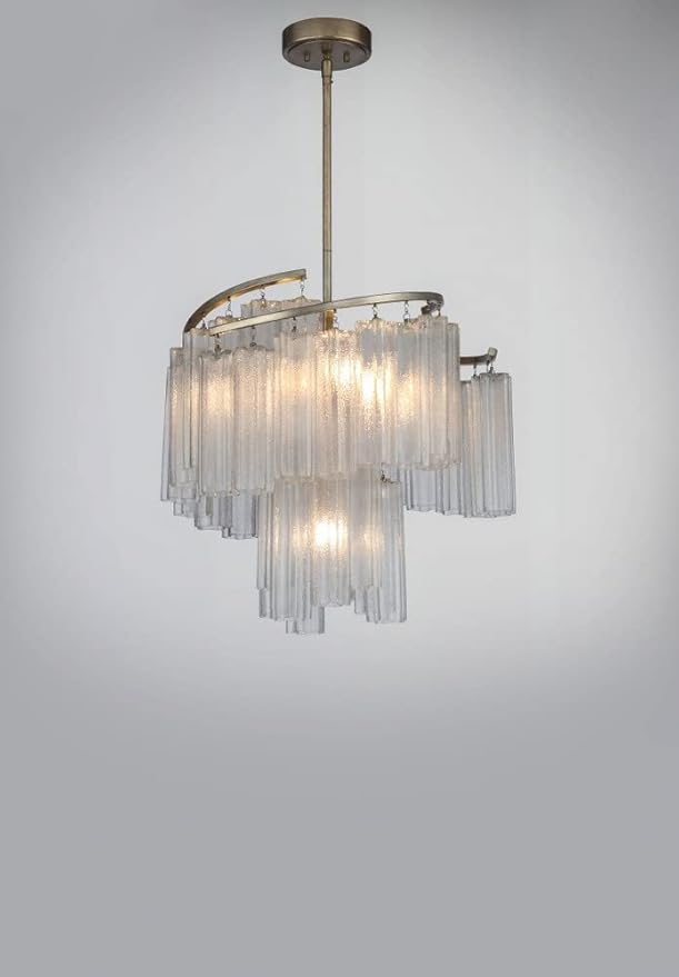 Maxim Lighting Victoria 7-Light Pendant Light | Golden Silver Steel Finish | Waterfall Glass Shade | Contemporary Indoor Light Fixture | Ideal for Kitchen Islands & Dining Rooms | 39575WFLGS