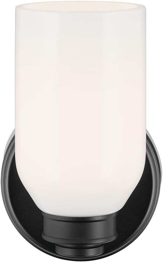 Kichler Shae 5" 1-Light Wall Sconce Modern Bathroom Vanity Light Fixture with White Opal Glass in Black for Mirror, Hallway, Fireplace (8.25" H x 5" W), 55200BK