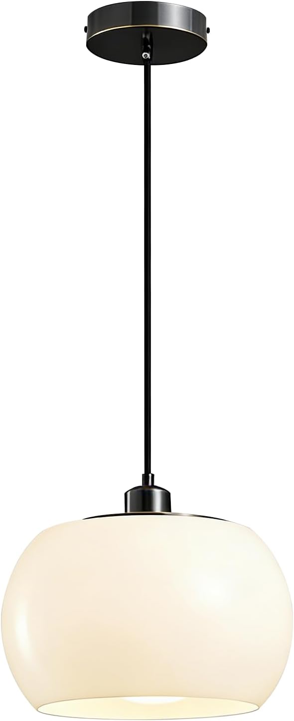 Black Pendant Lights Milk Glass Globe Pendant Lamps Adjustable 1-Light Vintage Mid Century Hanging Pendant Lights for Kitchen Island Over Table, Farmhouse Ceiling Hanging Fixtures
