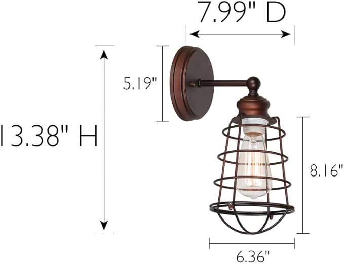 Design House 519710 Ajax Industrial Modern 1-Light Indoor Wall Sconce with Metal Wire Cage for Bathroom Hallway Foyer Kitchen, Coffee Bronze