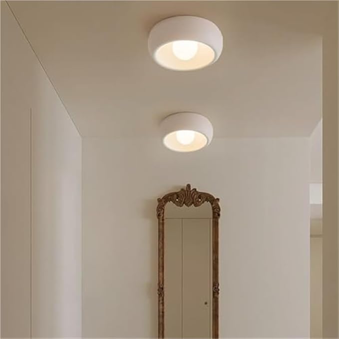 Minimalist Round Close to Ceiling Light Fixtures, Cream Resin Ceiling Lamp Modern Dimmable Small Ceiling Lighting for Hallway Entryway Balconies 11.81"(Beige)