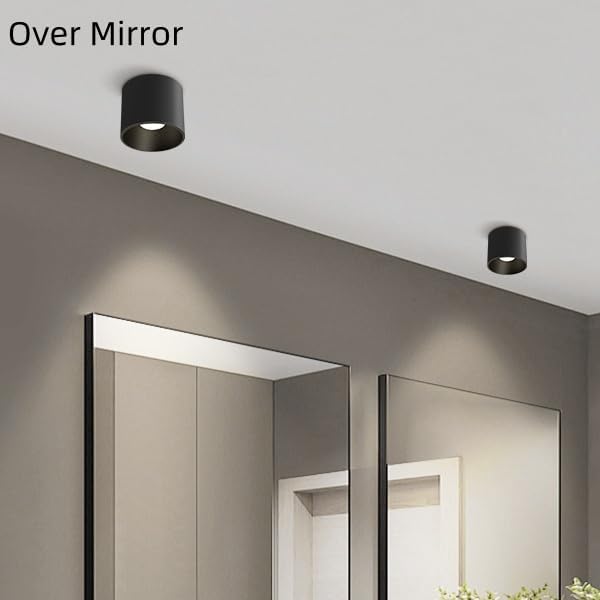 Modern Ceiling Spot Light Fixture, Dimmable Flush Mount Light 4.72'' Cylinder for Living Room, Hallway, Foyer, Dining Room - 3000K, 15W, CRI 90 (Black)