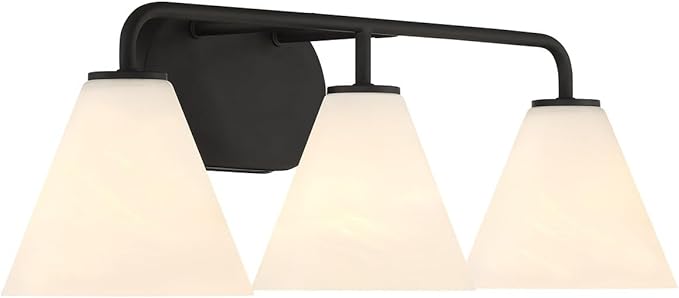 Savoy House 8-2988-3-BK Blair Traditional Vintage White Strie Glass Bathroom Vanity Wall Light, 3-Light 180 Total Watts, 8" H x 26" W, Matte Black