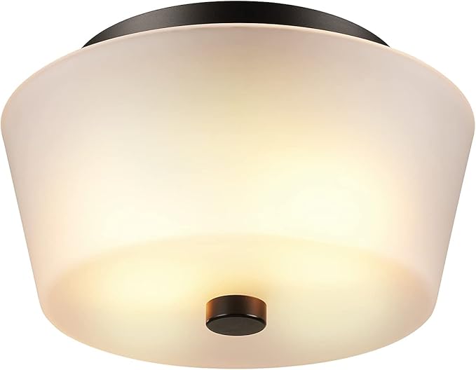 GLOBE Electric 61253 Jones 2-Light Flush Mount Ceiling Light, Frosted Glass Shade, Bronze, Bulb Not Included