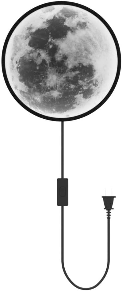 QIYIMEILUX Dimmable Moon Wall Sconce Plug in Modern LED Wall Light with Remote Control 9.5inch 15W Black Wall Lamp Indoor Wall Mounted Lighting Ceiling Light Fixture for Living Room Bedroom
