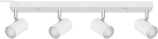 BoostArea LED Track Lighting Ceiling Fixtures, White 4-Light Plug in Track Lights for Kitchen, 4 Way Ceiling Spotlight, 15 FT Cord,Flexibly Rotatable Wall Mount Light Head for Bedroom Hallway