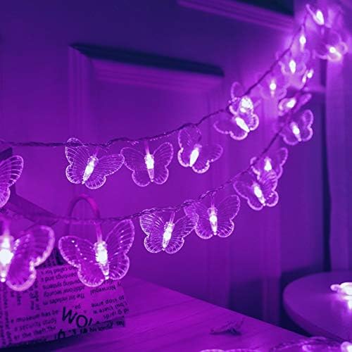 Butterfly Curtain Fairy Lights USB Plug in,8 Modes 120 LED 19.7FT Firefly Twinkle Timer String Lights with Remote, Waterproof Copper Wire for Bedroom Patio Christmas Wedding Party Dorm (Purple)