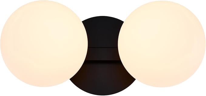 Black Bathroom Vanity Light Fixtures, Modern 2 Lights Globe Wall Sconce Lighting, Porch Wall Mount Light Fixture for Bathroom, Mirror Cabinets Hallway Stairs (Matte Black, 2-Light)