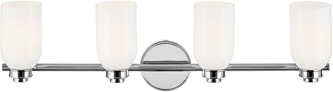 Kichler Shae 32.25" 4-Light Bathroom Vanity Light Fixture with White Opal Glass in Chrome, Modern Wall Mount Over Mirror for Powder Room (32.25" W x 9" H), 55203CH