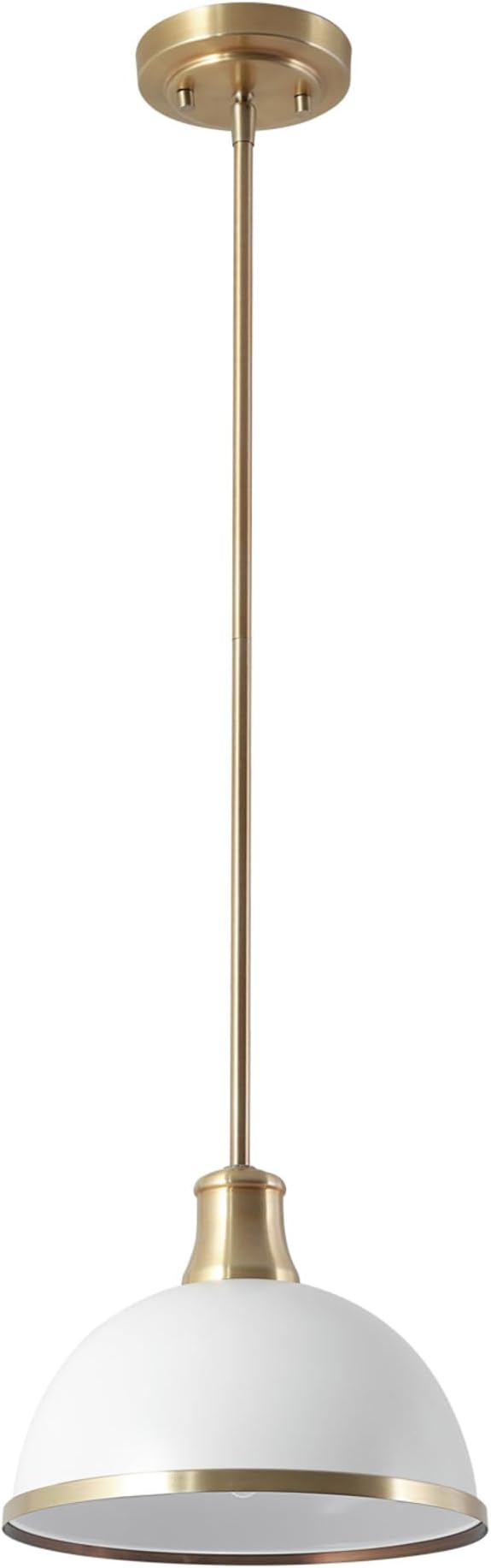 Globe Electric 60824 1-Light Pendant Light Fixture, Matte White, Brass Accents, Adjustable Hanging Height, Sloped or Vaulted Ceiling, Modern Lights for Kitchen Island, Hallway, or Dining Room