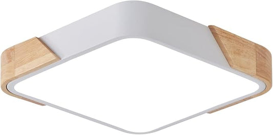 Ceiling Light Fixture, 24W LED Flush Mount, Wood Modern Luminaire Plafonnier for Bedroom Living Room, 12 Inch, Cool White 6500K