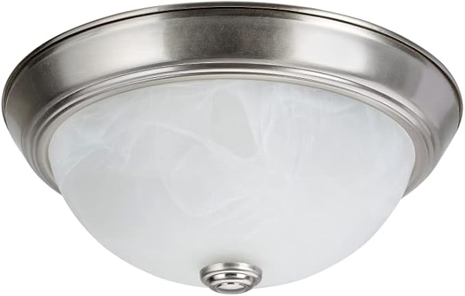 Aspen Creative 63013-1A Two-Light Flush Mount in Brushed Nickel with White Alabaster Glass Shade, 11" Diameter