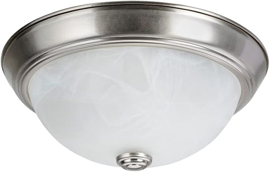 Aspen Creative 63013-1A Two-Light Flush Mount in Brushed Nickel with White Alabaster Glass Shade, 11" Diameter
