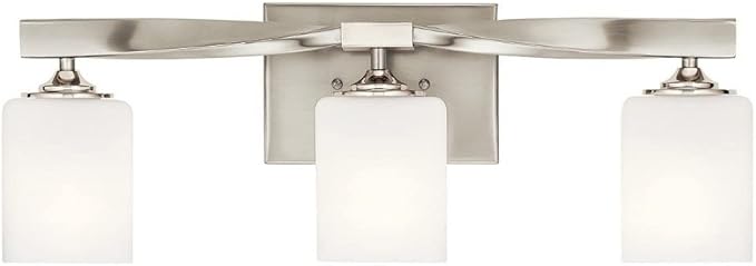 Kichler Marette 22.75" Vanity Light in Black, 3-Light Modern Bathroom Light with Satin Etched Cased Opal Glass, (22.75" W x 8" H), 55002BK