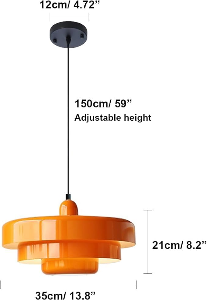 Set of 2 Orange Pendant Lights, Nordic Flush Mount Mid Century Modern Chandeliers for Kitchen Island, Dining Room, Pantry, Farmhouse Ceiling
