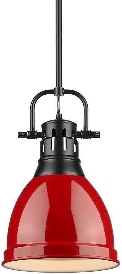 Golden Lighting 3604-S BLK-RD Duncan Pendant, Matte Black with Red Shade
