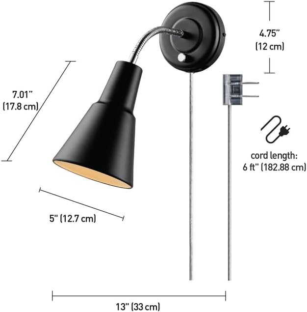 Globe Electric 65312 Ramezay Gooseneck Sconce, Matte Black, Bulb Not Included