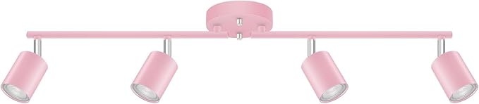 Track Lighting Fixture Ceiling, Modern LED Track Lights Kit, 4 Lights Ceiling Lighting for Kitchen, Rotatable Spotlight Heads, Wall Mount Spot Lighting for Island/Bedroom, Pink Home Decor(GU10 Socket)