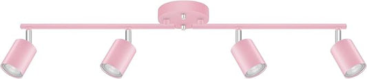 Track Lighting Fixture Ceiling, Modern LED Track Lights Kit, 4 Lights Ceiling Lighting for Kitchen, Rotatable Spotlight Heads, Wall Mount Spot Lighting for Island/Bedroom, Pink Home Decor(GU10 Socket)