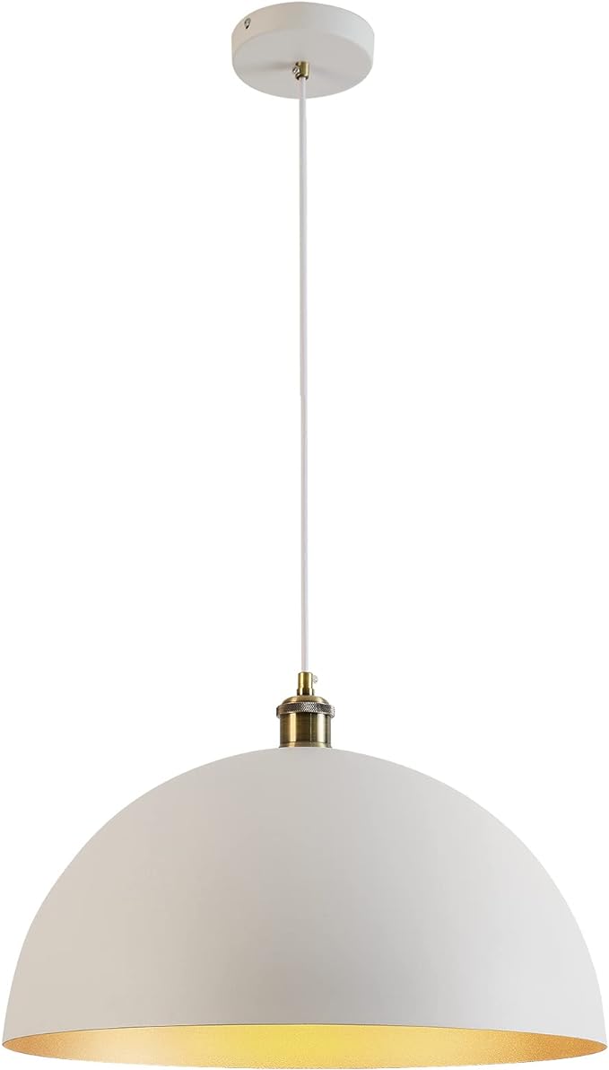 Modern Pendant Light,Farmhouse pendant light 17.72 "Farmhouse pendant light Industrial Large Dome Chandelier White and gold finish lighting fixture line length 78.74" Kitchen island, bedroom