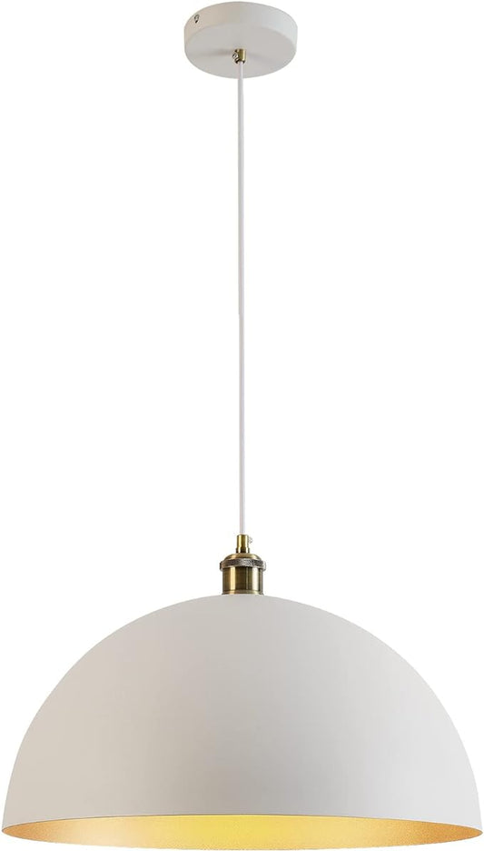 Modern Pendant Light,Farmhouse pendant light 17.72 "Farmhouse pendant light Industrial Large Dome Chandelier White and gold finish lighting fixture line length 78.74" Kitchen island, bedroom