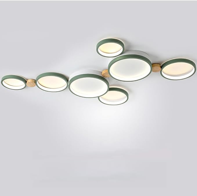 7-Lights LED Ceiling Light Fixture,Modern 42 Inch Ceiling Lights Flush Mount Wooden 47W Dimmable Chandelier for Living Room Bedroom Kitchen,3000K/4000K/6000K Temperatures Selectable Green