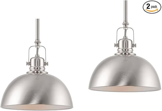 Kira Home Belle 9" Contemporary Industrial Pendant Light, Adjustable Length + Shade Swivel Joint, Brushed Nickel Finish, Pack of 2