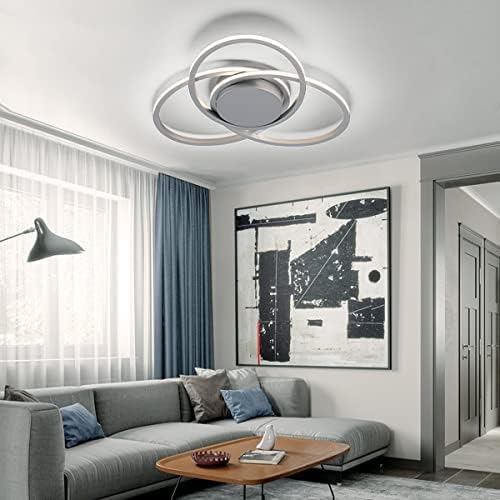 MADEM Modern Flush Mount Ceiling Light - 23.6'' Dimmable LED Chandelier for Bedroom, Living Room, Dining Room,3040LM 38W, Silver