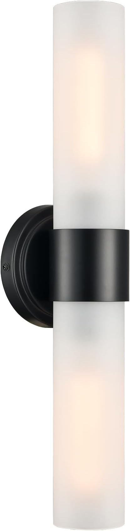 DAYCENT Modern Black Bathroom Vanity Lights Farmhouse 2-Light Frosted Glass Wall Sconce Matte Black Cylinder Sconces Wall Lighting for Bedroom Hallway Living Room, 20" H