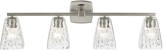 Kichler Marant 33.25" 4-Light Bathroom Vanity Light Fixture with Clear Water Glass in Brushed Nickel, Modern Wall Mount Over Mirror for Powder Room (33.25" W x 9.5" H), 55217NIWTR