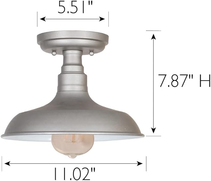 Design House 519876 Kimball Industrial Farmhouse 1-Light Indoor Semi-Flush Ceiling Mount Light with Metal Shade for Kitchen Hallway Dining Room Bedroom, Galvanized Paint