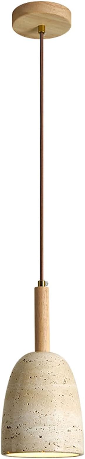 Japanese Style Wabi Sabi Stone Shade Pendant Lamp, Modern Wood Pendant Light, Bedroom Bedside Pendant Light for Living Room Dining Room Table Ceiling Hanging Lamp
