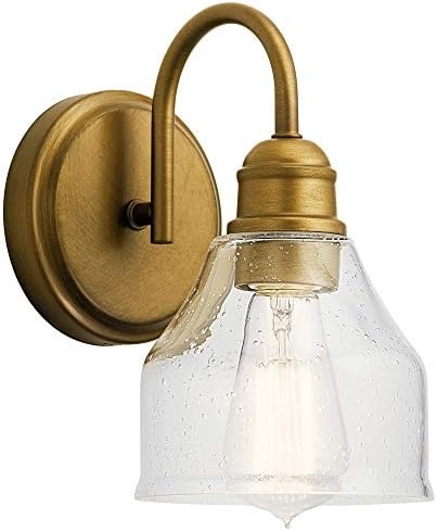 KICHLER Avery 5.5" Wall Sconce Industrial 1 Light Wall Fixture with Clear Seeded Glass in Natural Brass, for Bathroom, Bedroom or Hallway (8.25" x 5.5" x 9.5") 45971NBR