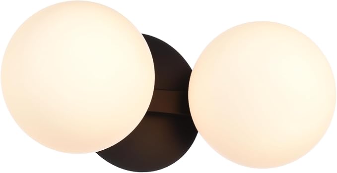 Black Bathroom Vanity Light Fixtures, Modern 2 Lights Globe Wall Sconce Lighting, Porch Wall Mount Light Fixture for Bathroom, Mirror Cabinets Hallway Stairs (Matte Black, 2-Light)