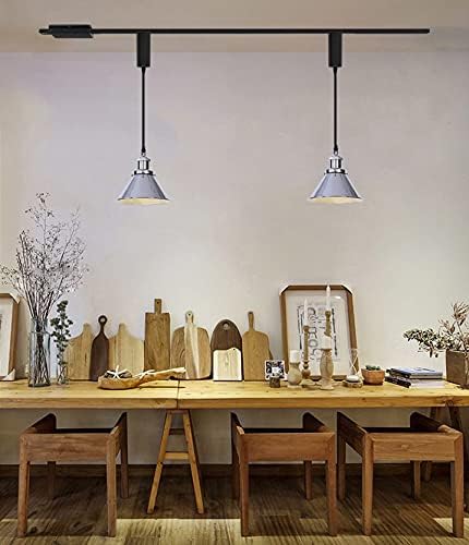 1x Plug in Cable Track Rail, 2X Adjustable Cord Silver Track Lighting Fixtures E26 Base H-Type Modern Design for Kitchen Loft(No Bulb)