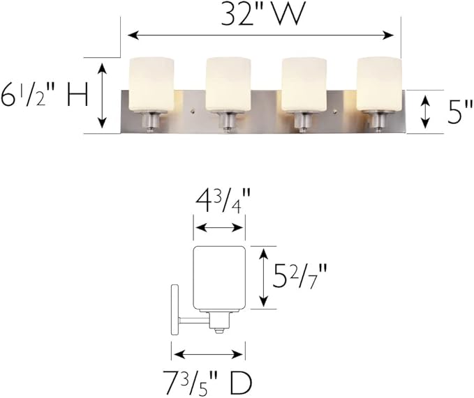 Design House 578849 Dane Traditional 4-Light Indoor Bathroom Vanity Light Dimmable Frosted Glass for Over The Mirror, Satin Nickel
