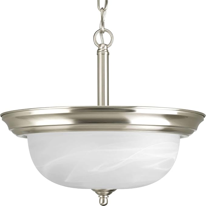 Progress Lighting 2-Light Ceiling Light, Semi-Flush Mount or Hanging Ceiling Light Fixture for Interior Kitchen Lights or Hallway, 13-3/16" by 11-5/16", Antique Bronze, Alabaster Glass Shade