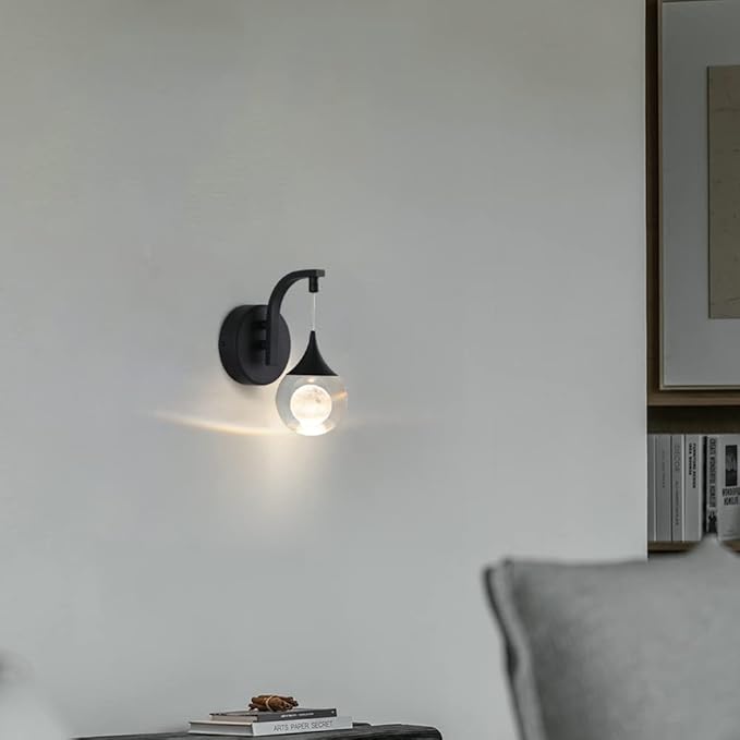 Sedelan Modern Wall Lamp Fixtures, Indoor Moon Crystal Wall Sconces, 5W LED Dimmable Wall Lights for Bedroom Bedside Living Room Corridor Hallway, Sand Black