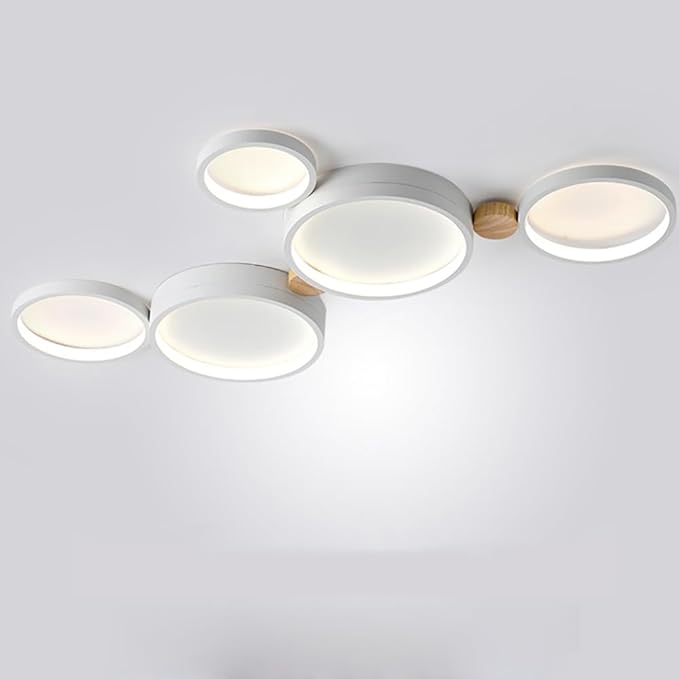 5-Lights LED Ceiling Light Fixture,Modern 34 Inch Ceiling Lights Flush Mount Wooden 35W Dimmable Chandelier for Living Room Bedroom Kitchen,3000K/4000K/6000K Temperatures Selectable White