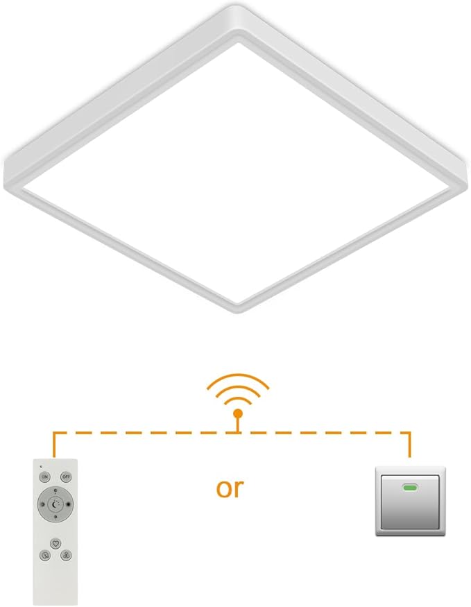 12 inch Dimmable LED Flush Mount Ceiling Light with Remote, 24W Full CCT Brightness Adjustable Square LED Ceiling Light, Slim Flat Panel Lighting Fixture for Bedroom, Living Room, Bathroom
